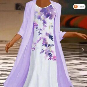 NWT JFN Round Neck Floral Casual Dress & Cardigan Size Small